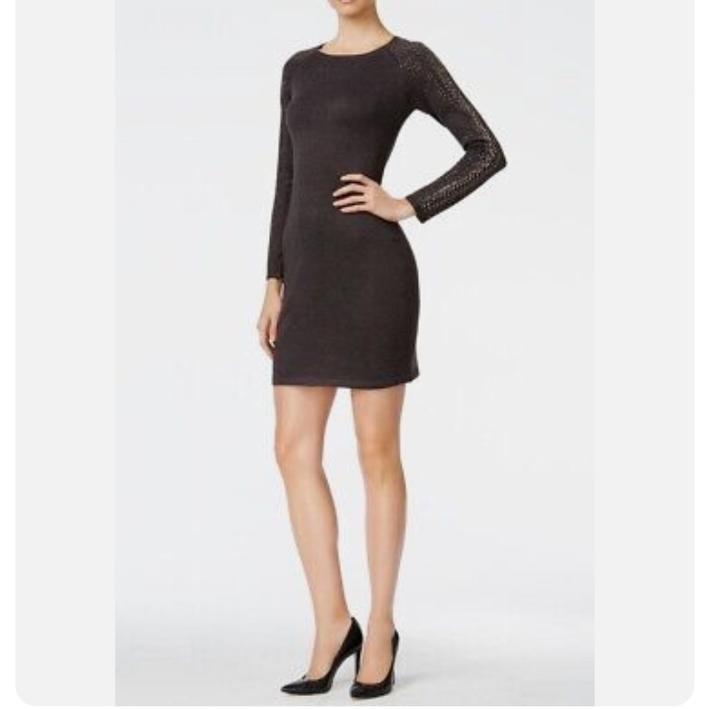Calvin Klein Modern charcoal Rhinestone Sleeve Sweater Dress